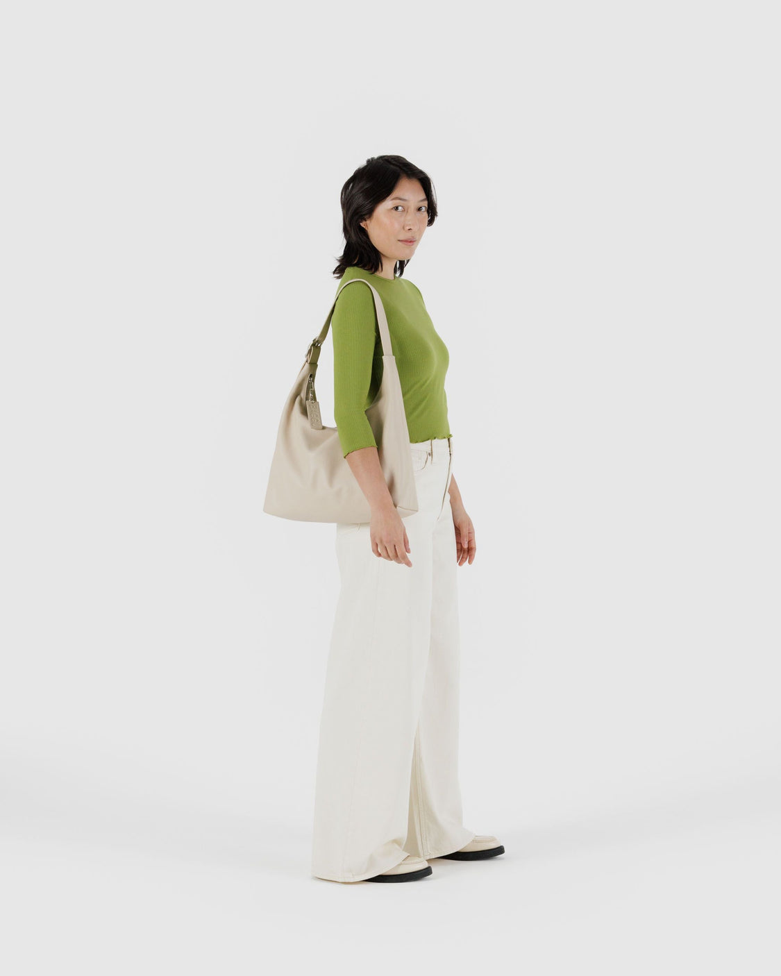 Recycled Leather Shoulder Bag - Stone - Simple Utility Choice