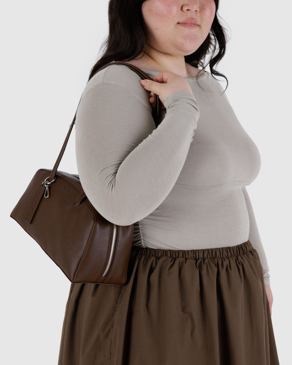 Recycled Leather Bowler Bag - Brown - Lite Utility Style