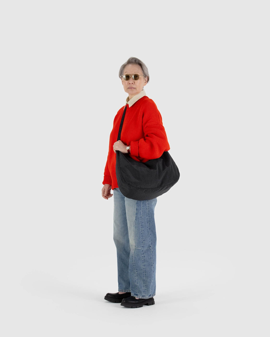 Large Nylon Crescent Bag - Black - City Utility Style